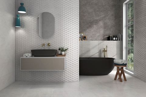 Mosaico Ambar Gris, ceramic décor, 25 × 75 mm